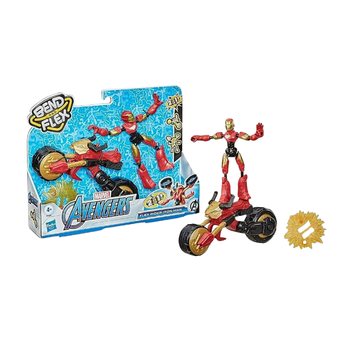 Iron Man action figure with flexible design and 2-in-1 motorcycle. Marvel Bend and Flex for ages 4 and up