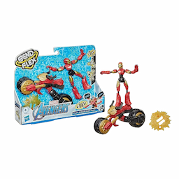 Iron Man action figure with flexible design and 2-in-1 motorcycle. Marvel Bend and Flex for ages 4 and up