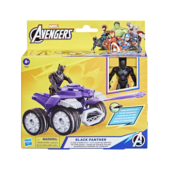 The Marvel Avengers Black Panther Claw Strike ATV is an interactive toy vehicle playset with multiple action features