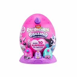 Crack into all-new Eggzania Mini Mania. - This egg is oozing with over 10 surprises and brand new Eggzania character. - Remove the egg from the nest to hatch open your super-squishy Eggzania plush. - There are 6 Eggzania animals to collect including an axolotl, cow and monkey. - Each Eggzania plush comes with wearable Eggzania accessories, stickers, Rainbocorns slime and a Boo-boocorn. - The product is chosen randomly.