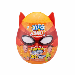 20+ SUPRISES INSIDE: Scratch & Reveal Comic Book; Robot; Race Cars; Super Hero Mask; SuperHero Cape; Water Blaster; Light-Up Skateboard; SuperHero Launcher; SuperHero Bracelet; Vlad & Niki Stickers; Vlad & Niki Bag Tag; SuperHero Figurines; Stamp; Tattoo; Snap Band