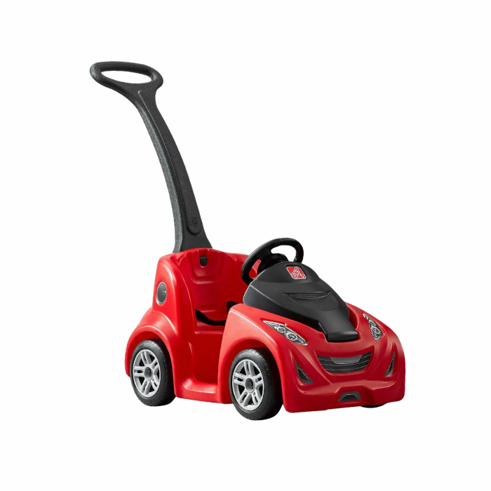 Spacious kids' ride-on toy features a large under-the-hood storage space and molded-in cup holder.