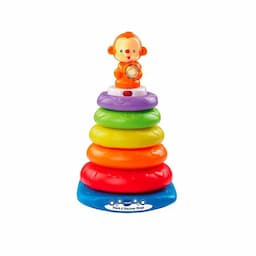 With vTech Stack & Discover Rings you could stack and learn with the monkey. Using the 5 colorful textured rings your kid could learn the colors. Place the rings on the wobbling base to discover fun sounds, interactive phrases and sing along songs. Press the cute and friendly monkey character to learn colors, numbers, and shapes and to hear encouraging phrases that will inspire action and reaction and encourage repetitive play. vTech Stack & Discover Rings includes 4 sing-along songs and 10 upbeat melodies.