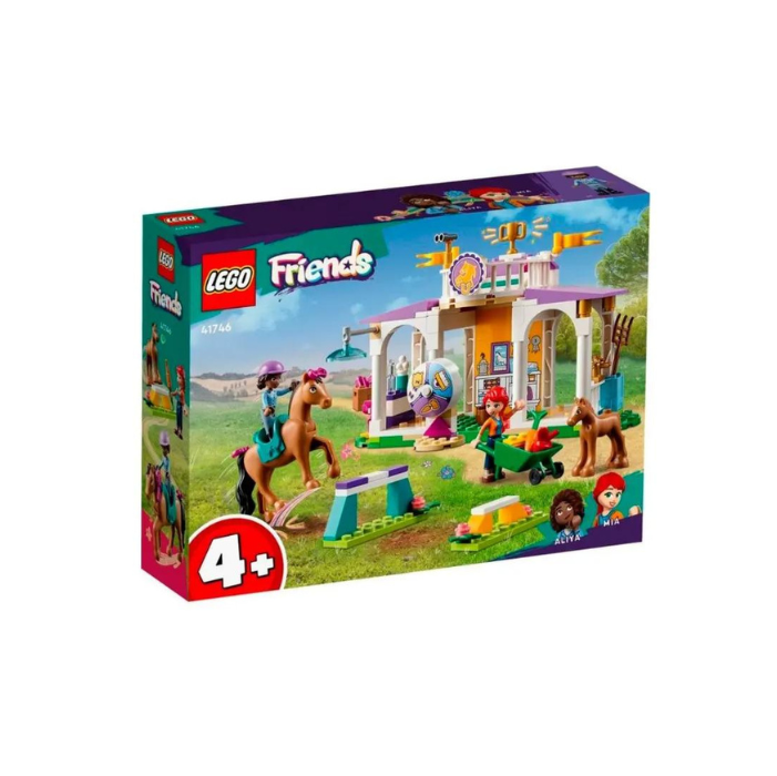 The set contains: a horse stable, 2 small dolls, accessories, horses, and Other. Features 2 jumpers, horse poop, hay, saddle, binoculars, cube, bucket, shampoo and an apple And a carrot, and a cup, and a helmet. Zoom and rotate models in 3D, save collections and track progress with the LEGO app. Suitable age group: 4 years and over.