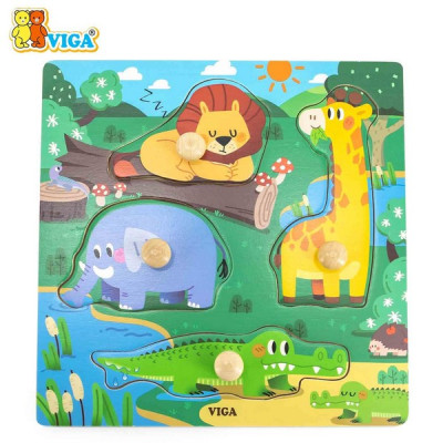 Wooden Knob Puzzle - Wild Animals